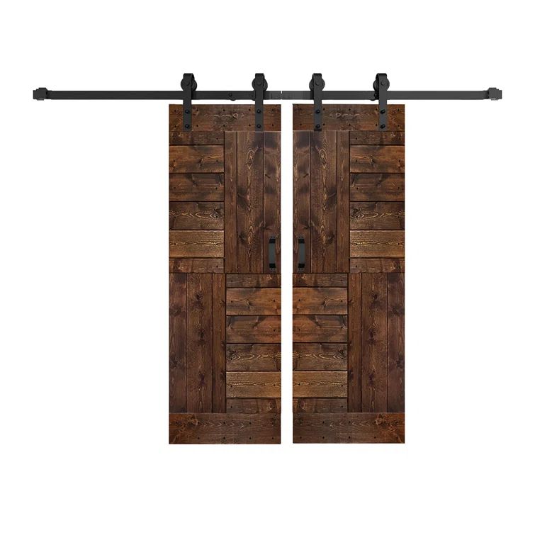 Dark Walnut Solid Wood Double Sliding Barn Door with Matte Finish