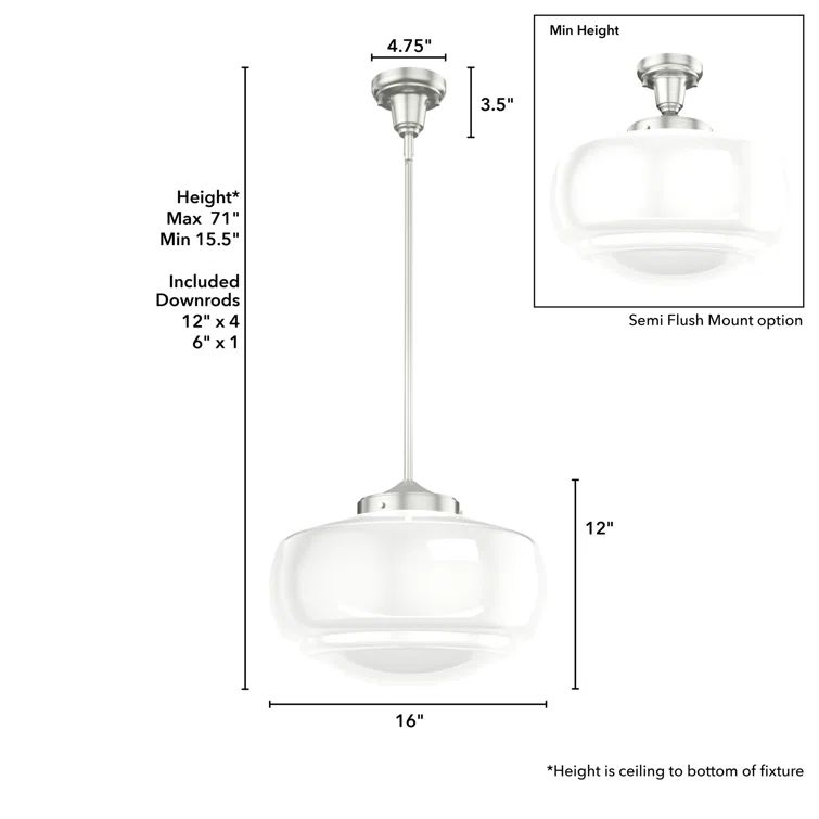 Transitional Brushed Nickel LED Pendant with Glass Shade