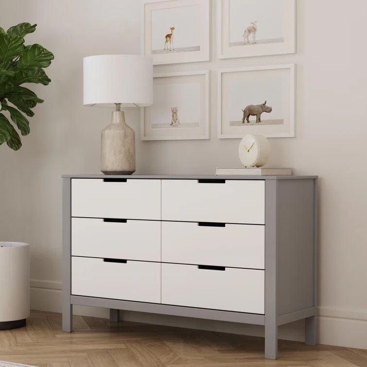 Gray and White Double 6-Drawer Modern Dresser