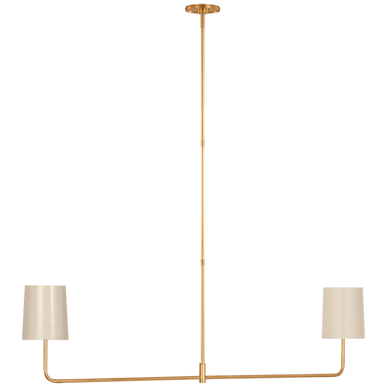 Ivory and Gold Linear Metal 2-Light Chandelier