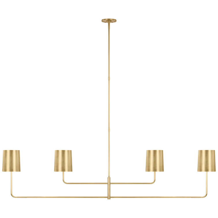 Soft Brass 4-Light Linear Chandelier with Gold Shades