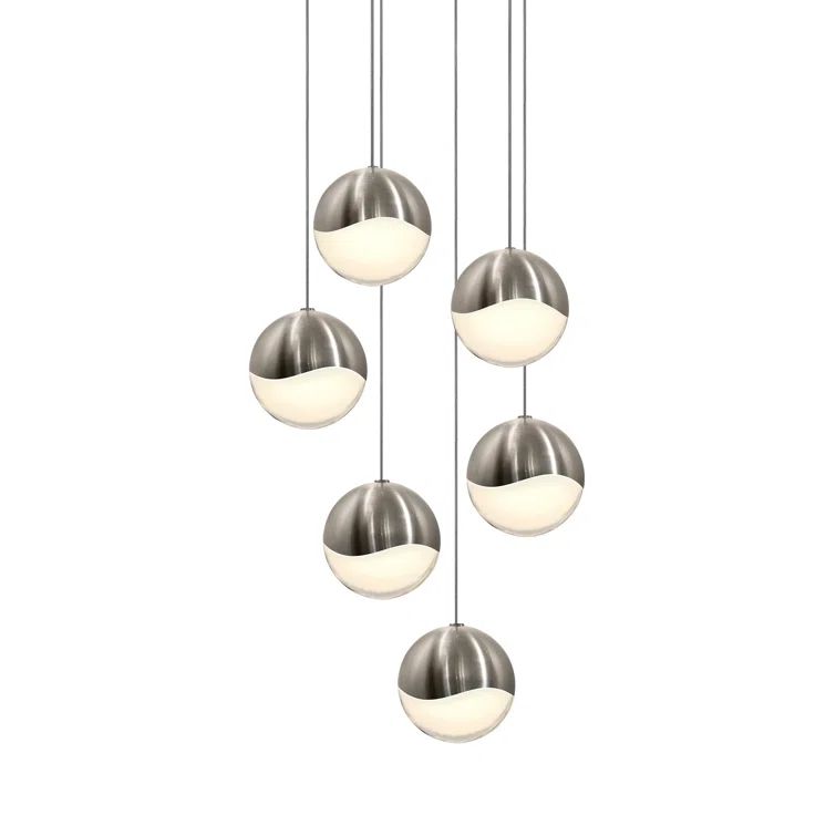 Satin Nickel 6-Light LED Globe Pendant for Indoor/Outdoor