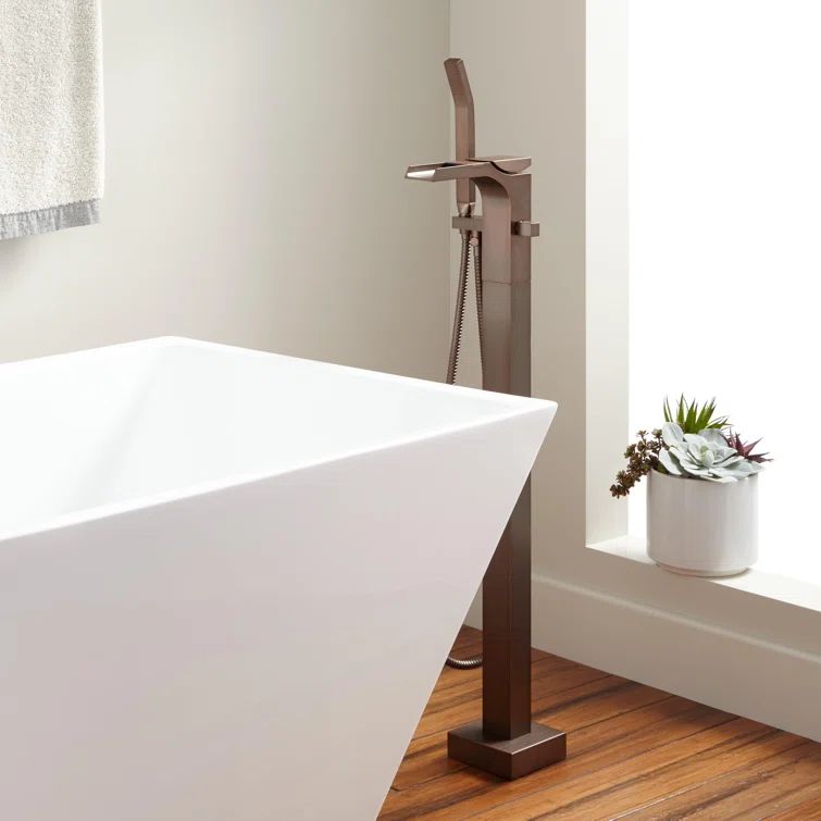 Oil Rubbed Bronze Freestanding Waterfall Tub Faucet with Hand Shower