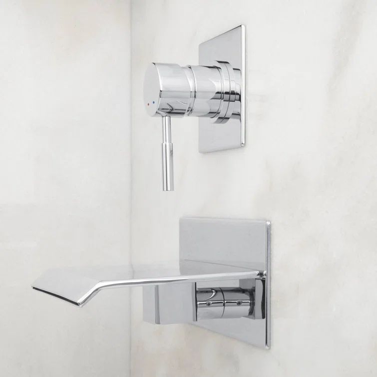 Chrome Wall-Mount Waterfall Tub Faucet with Metal Handle