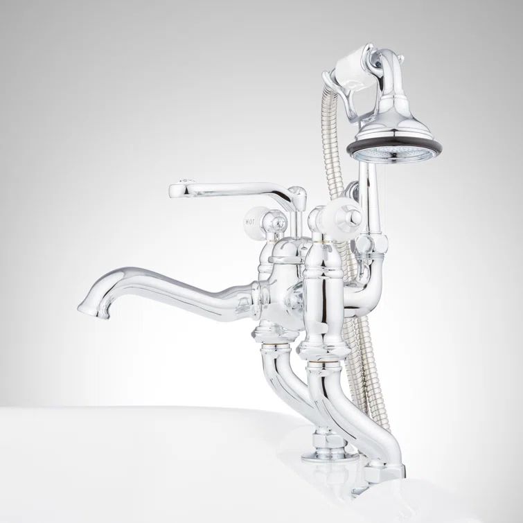 Glenwood Chrome Deck Mounted Roman Tub Faucet with Handshower