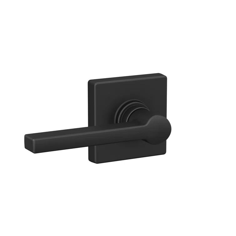 Matte Black Modern Passage Door Lever with Square Trim