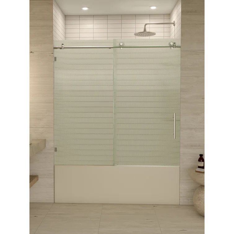 Galaxy 60" Frameless Fluted Glass Sliding Bathtub Door