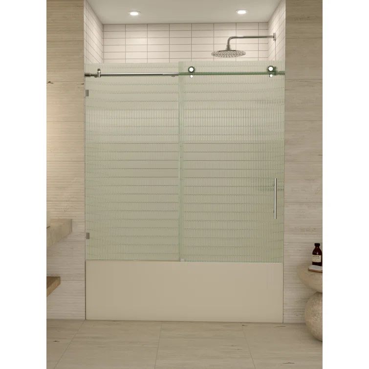 Galaxy 60" Frameless Fluted Glass Sliding Bathtub Door in Chrome