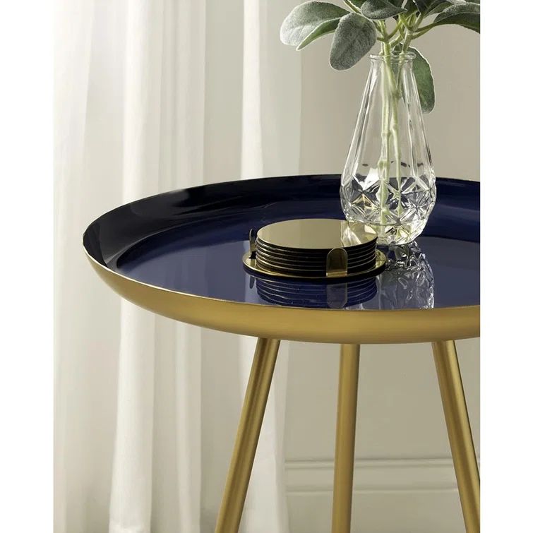 Laranya Round Teal and Gold Metal Side Table