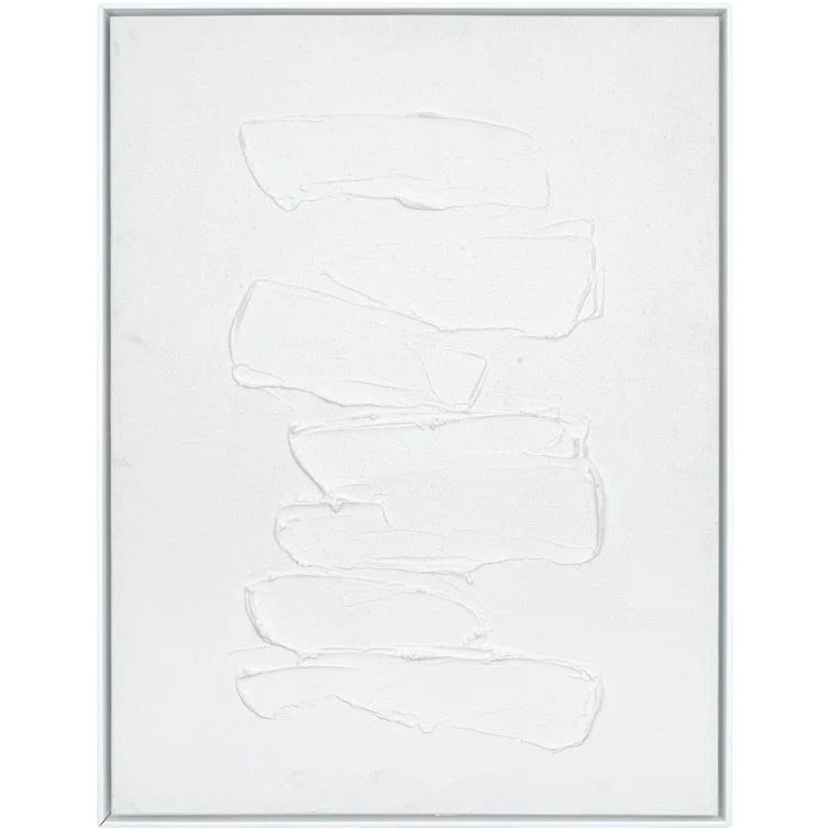 White Abstract Canvas Painting with Wood Frame