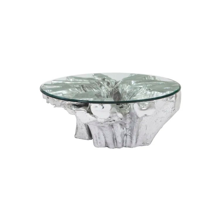 Modern Luxe 48" Round Glass Coffee Table with Silver Leaf Finish