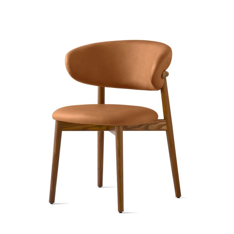 Cognac Faux Leather Upholstered Chair with Walnut Wood Legs