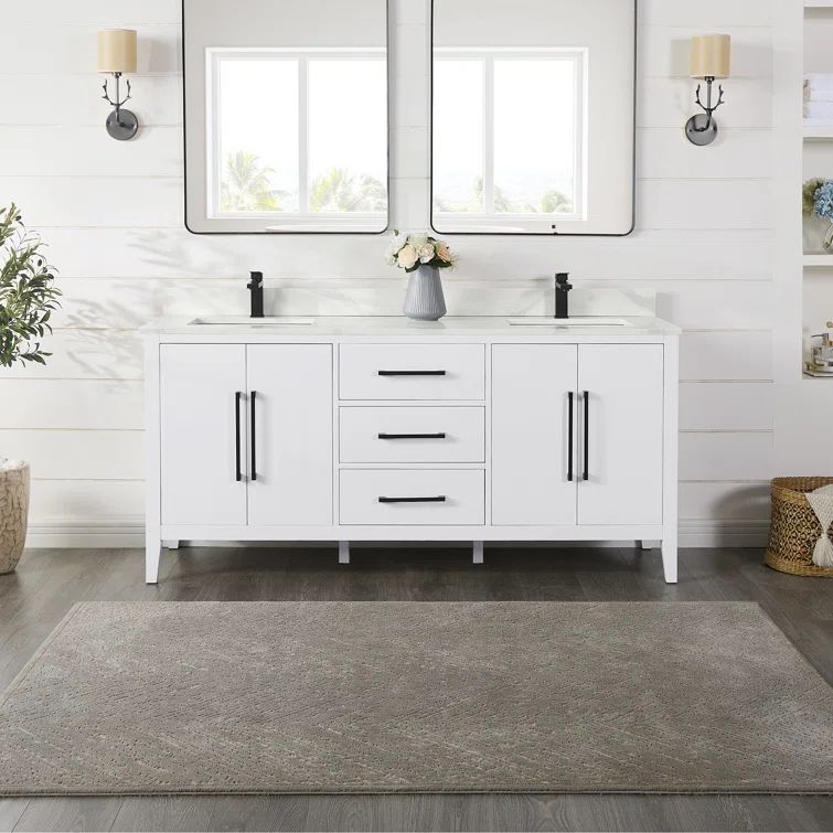 Laurel 72" White Wood Double Bathroom Vanity Base