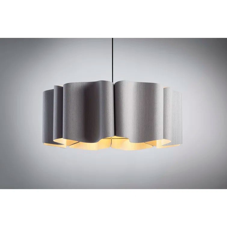 Gray Oak and Black Reconstructed Wood Veneer Drum Pendant Light