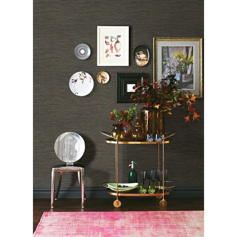 Black Vinyl Grasscloth Peel and Stick Wallpaper Roll