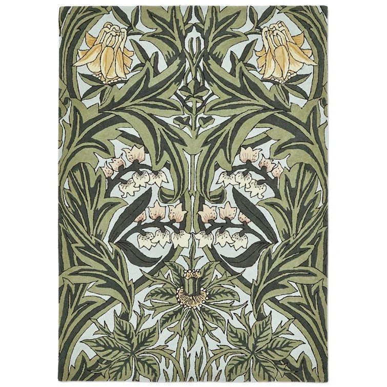 Hand-Tufted Green and White Wool Floral Area Rug, 8'2" x 11'6"