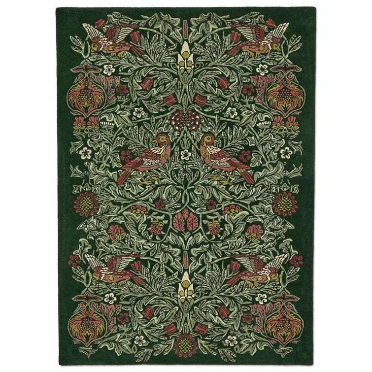 Hand-Tufted Green and Red Wool Floral Area Rug
