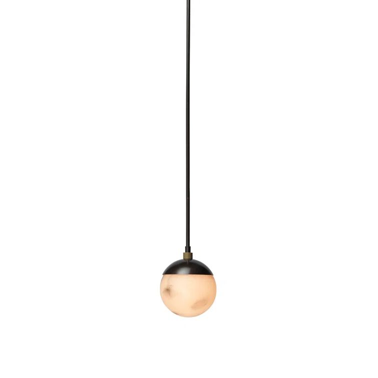Mini Globe LED Pendant in Oil Rubbed Bronze with Faux Alabaster Shade