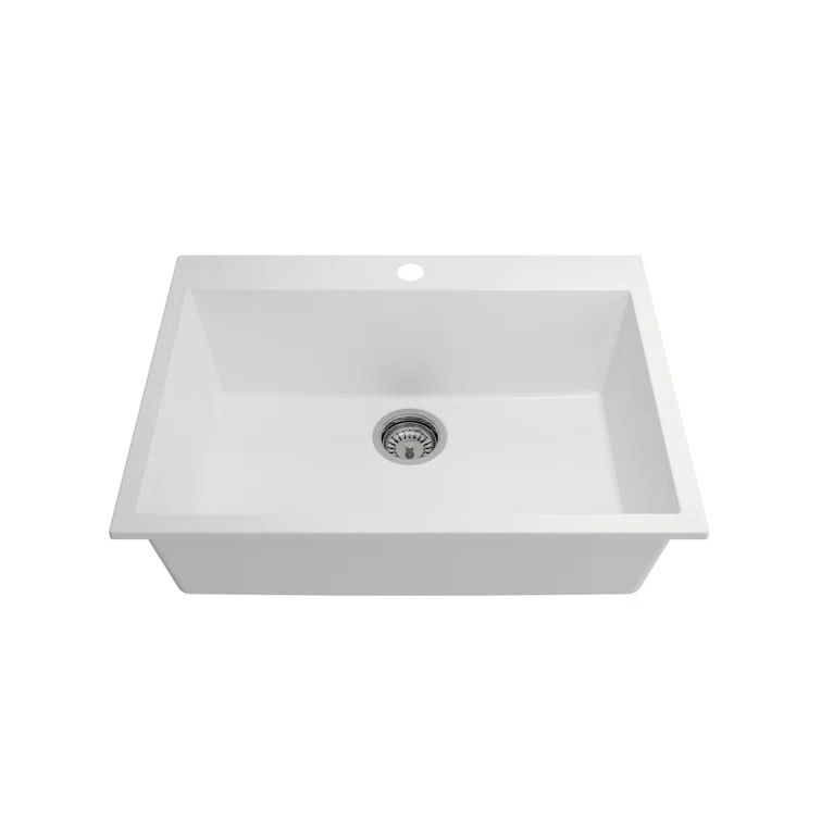Milk White Granite Single Bowl Kitchen Sink, 27"
