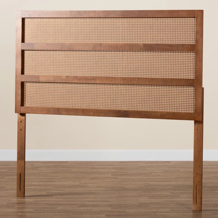 Ash Walnut King Wood Headboard with Rattan