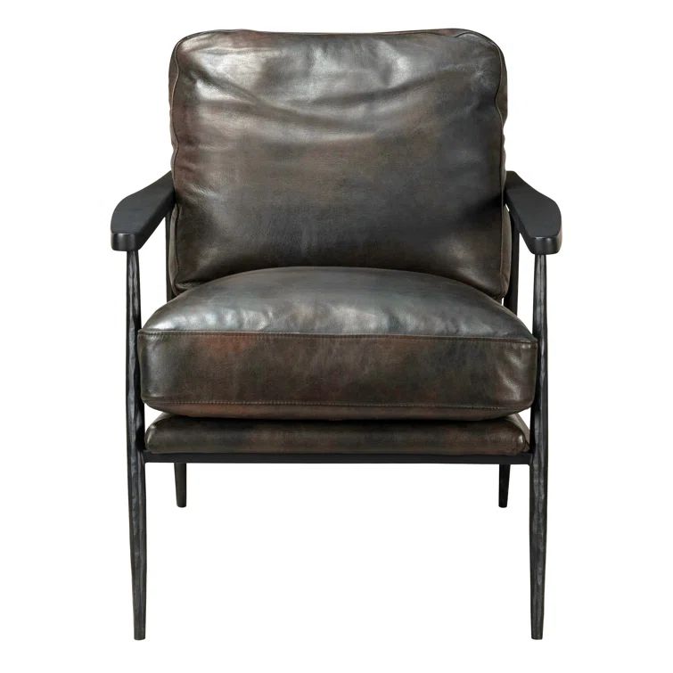 Black Leather and Metal Transitional Accent Chair