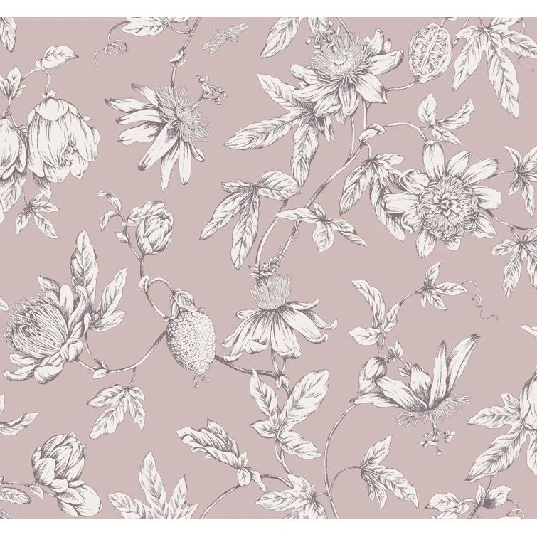 Orchid and White Floral Toile Non-Pasted Wallpaper