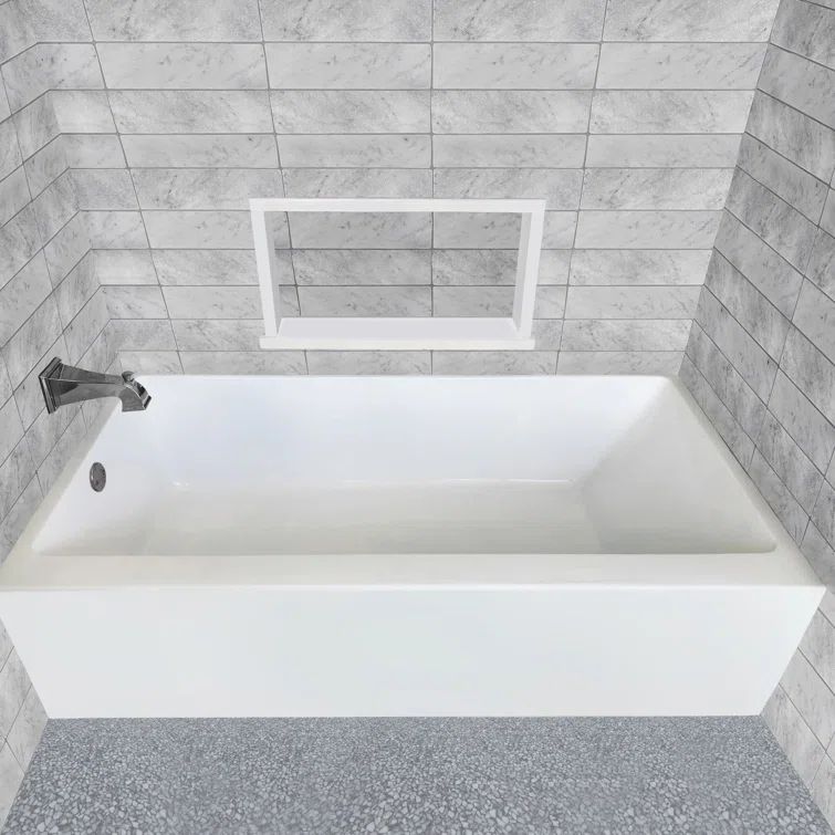 White Acrylic 60" Alcove Soaking Bathtub with Left Drain