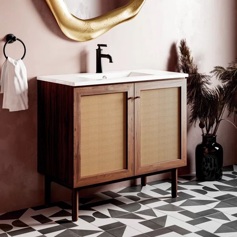 Classe 36" Dark Walnut and Rattan Bathroom Vanity
