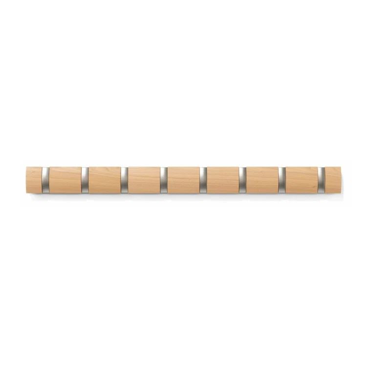 Modern Flip 8-Hook Natural Solid Wood Wall Mounted Coat Rack
