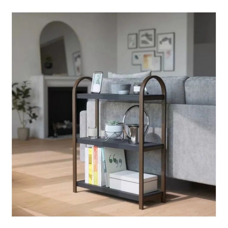 Bellwood Black/Walnut Wood Over-the-Toilet 3-Tier Bookshelf
