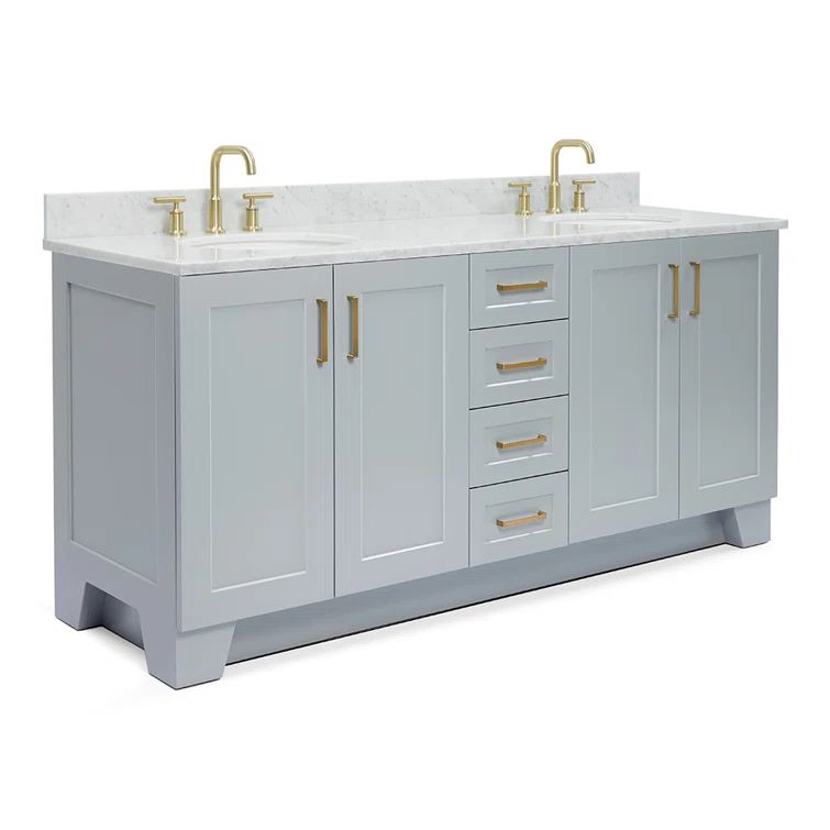 Gray Double Freestanding Vanity with Carrara Marble Top