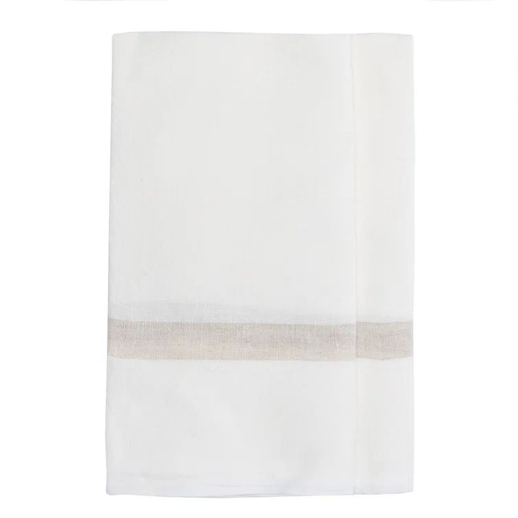 White and Natural Linen Stripe Tea Towel Set