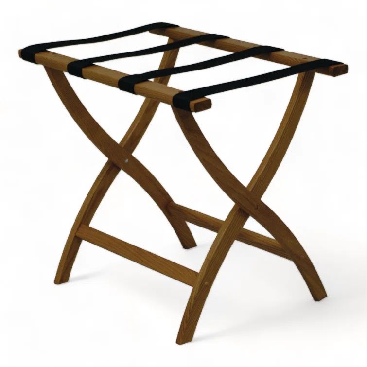 Medium Oak Folding Luggage Rack with Black Straps
