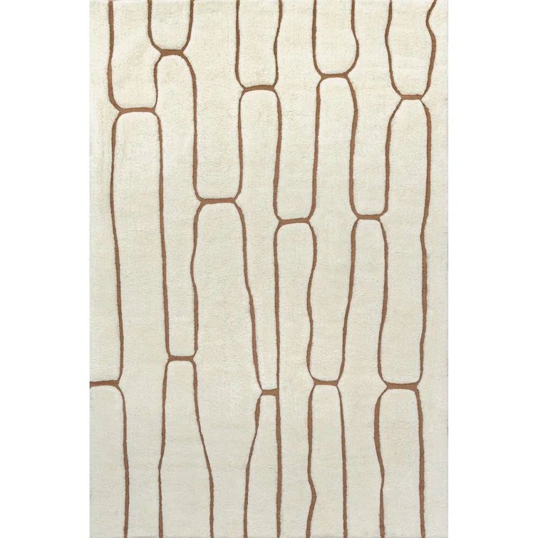 Nazco Cream and Brown Abstract Wool 4' x 6' Rug