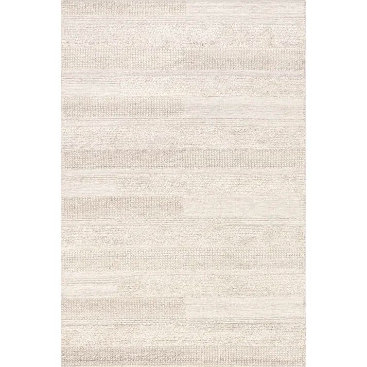 Cream Textured Synthetic 4' x 6' Rectangular Area Rug