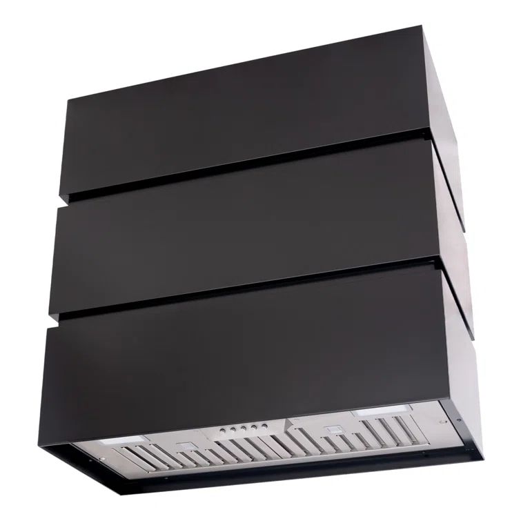 Jet Black Stainless Steel Wall Mount Range Hood with Charcoal Filter