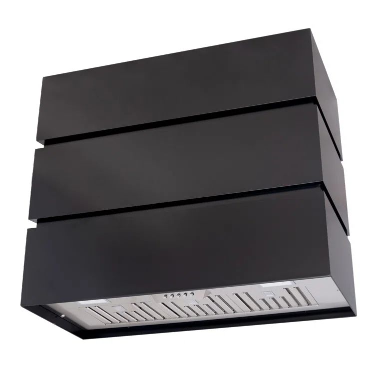 Jet Black Stainless Steel Wall Mounted Range Hood with Charcoal Filter