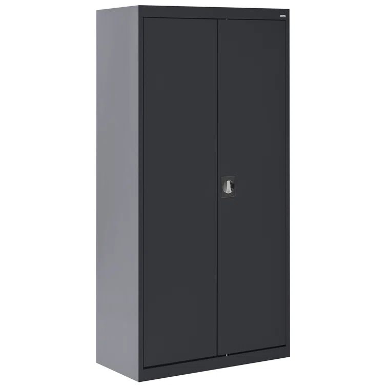 Black Steel Freestanding Lockable Office Cabinet with Adjustable Shelving