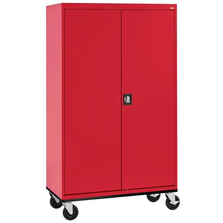 Red Lockable Freestanding Office Cabinet with Adjustable Shelving