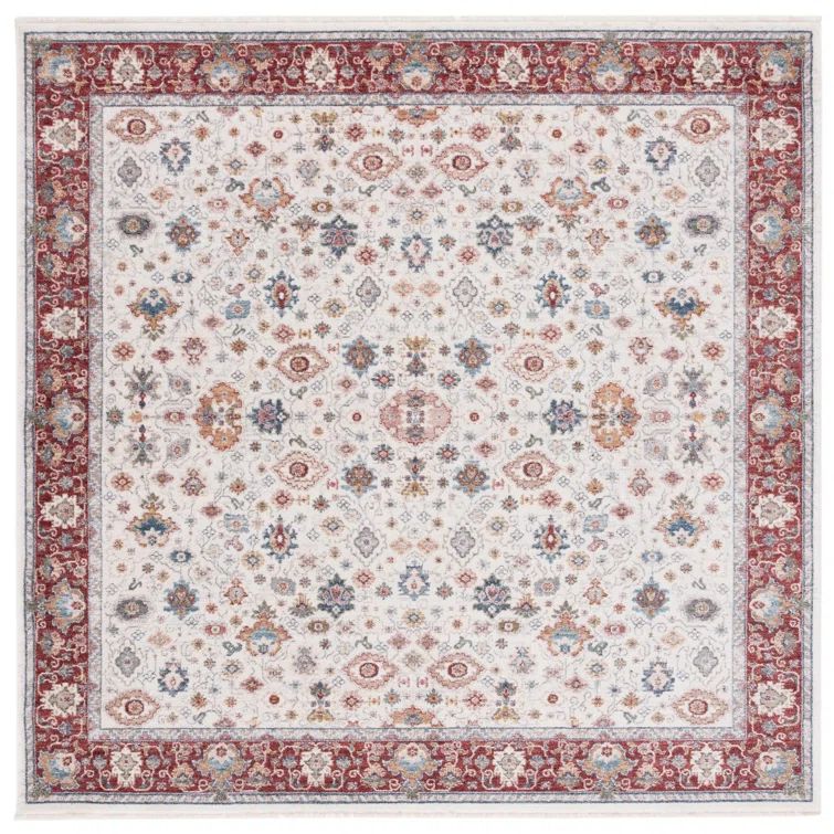Elegant Ivory Square Hand-Knotted Wool & Synthetic Rug - 79" x 79"
