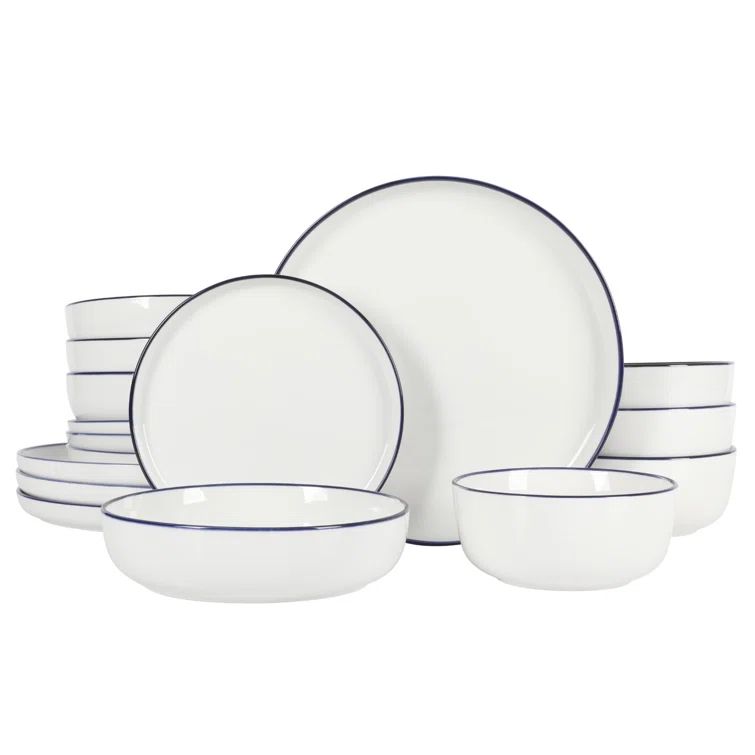 Oslo White Porcelain Dinnerware Set with Blue Rim, Service for 4