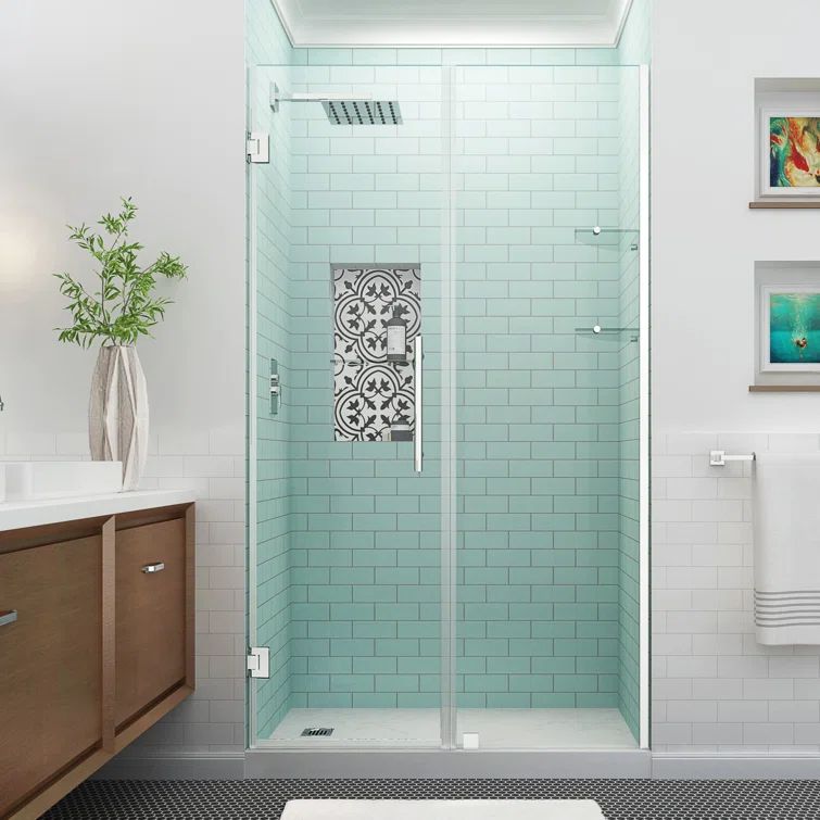 Belmore Frameless Chrome Hinged Shower Door with Clear Tempered Glass