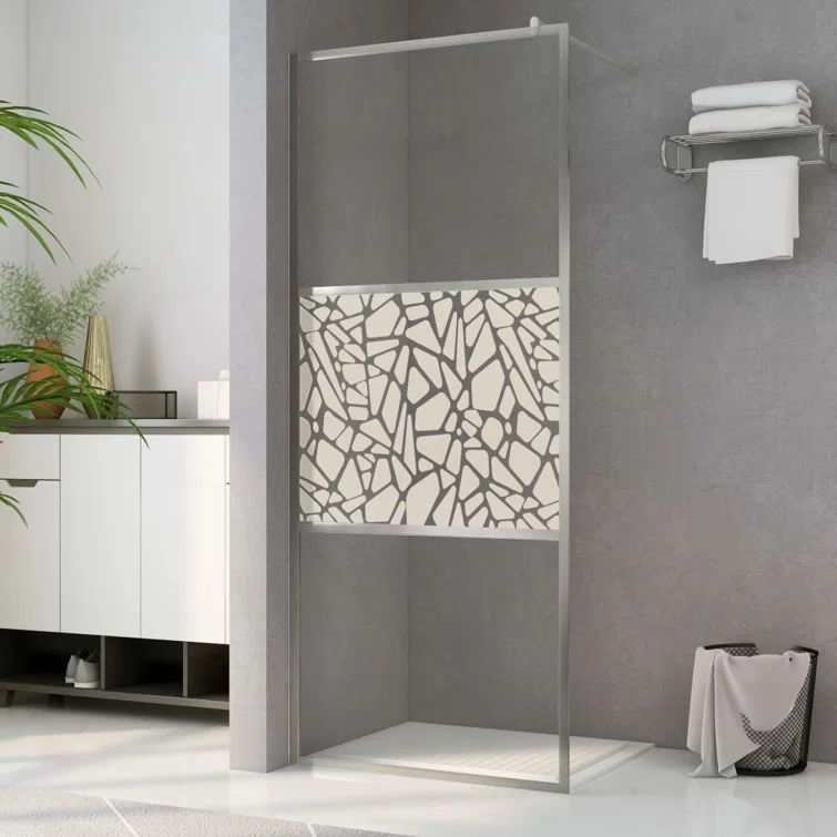Modern ESG Glass Walk-In Shower Wall with Stone Design