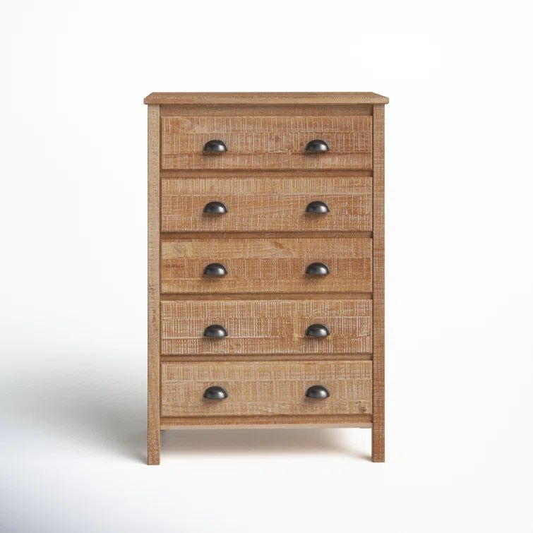 Baja 51'' Barnwood Distressed Solid Pine Wood 5-Drawer Chest