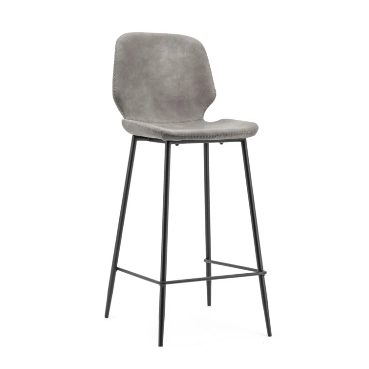 Gray Leatherette Midcentury Bar Stool with Metal Frame