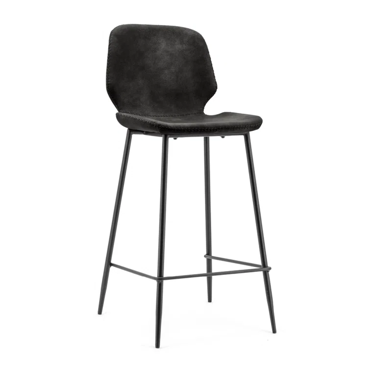 Black Leather Upholstered Bar Stool with Metal Frame