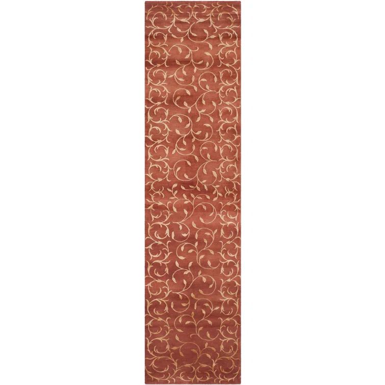Luxurious Hand-Knotted Geometric Red Wool & Silk Runner Rug, 2'6" x 10'