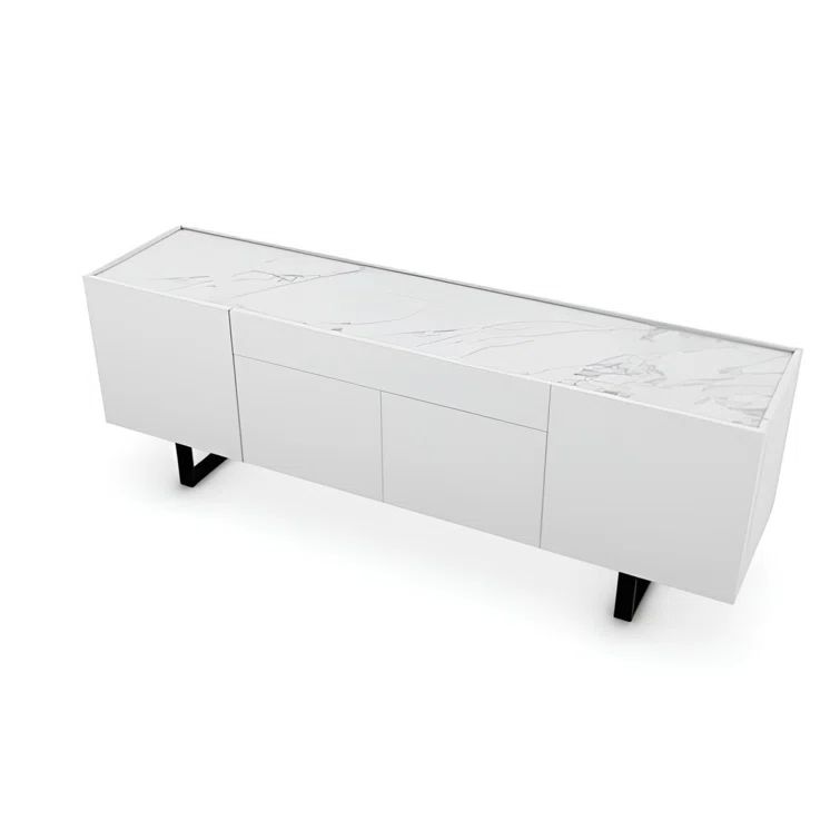 Walnut and Matte Black Sideboard with Faux Marble Top