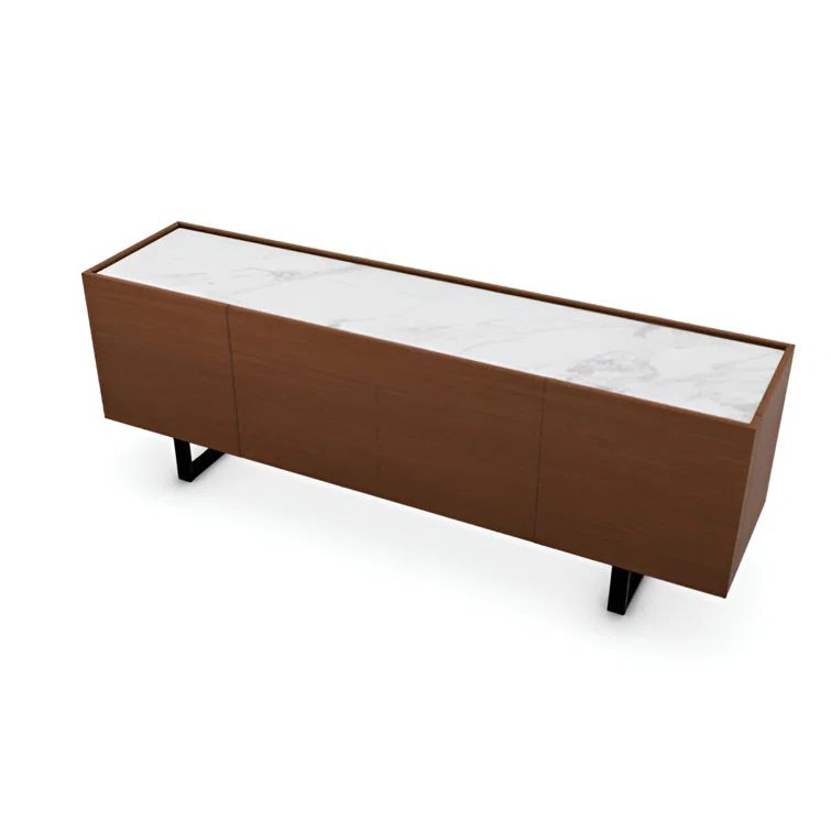 Horizon Walnut and Matte Black Sideboard with Faux Marble Top