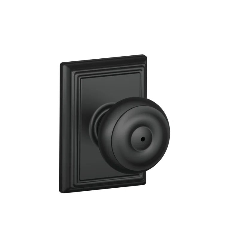 Matte Black Georgian Privacy Door Knob with Addison Trim
